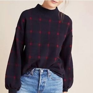 Porridge mock neck blue and red sweater